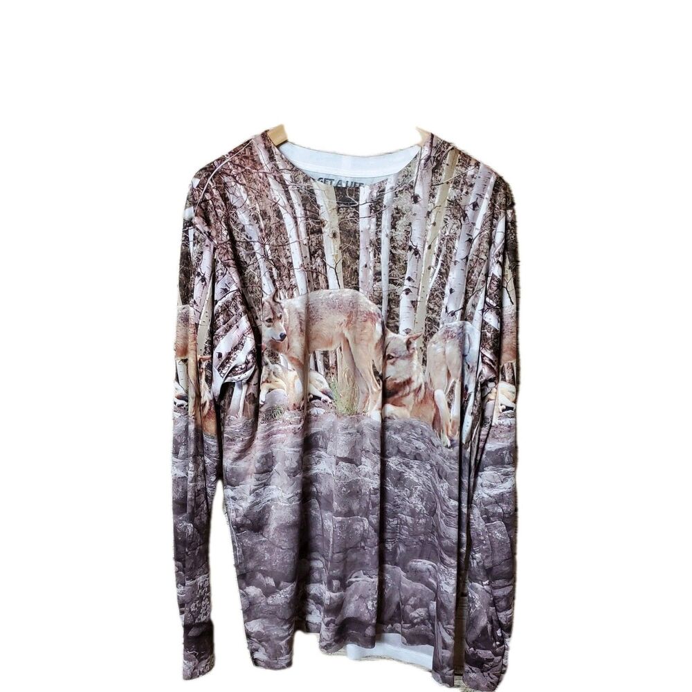 Get A Life Wolves Long Sleeve Shirt Mens Size 2XL Print AOP 100% Polyester